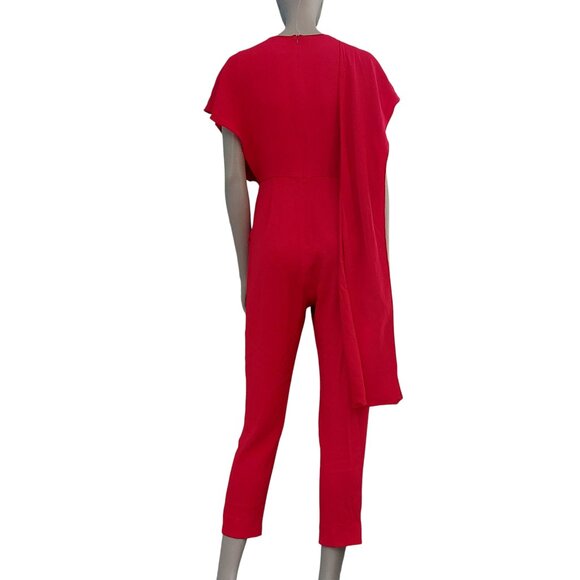 MAX MARA Red Jumpsuit Size 8 Draped Shoulder Tapered Leg V Neck Flutter Sleeves - Picture 7 of 16